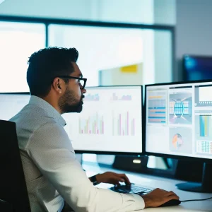 a salesman analyzing data to gain better insight into overcoming objections