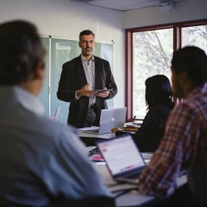 a sales rebuttal in the form of a training session to a room full of laptop workers